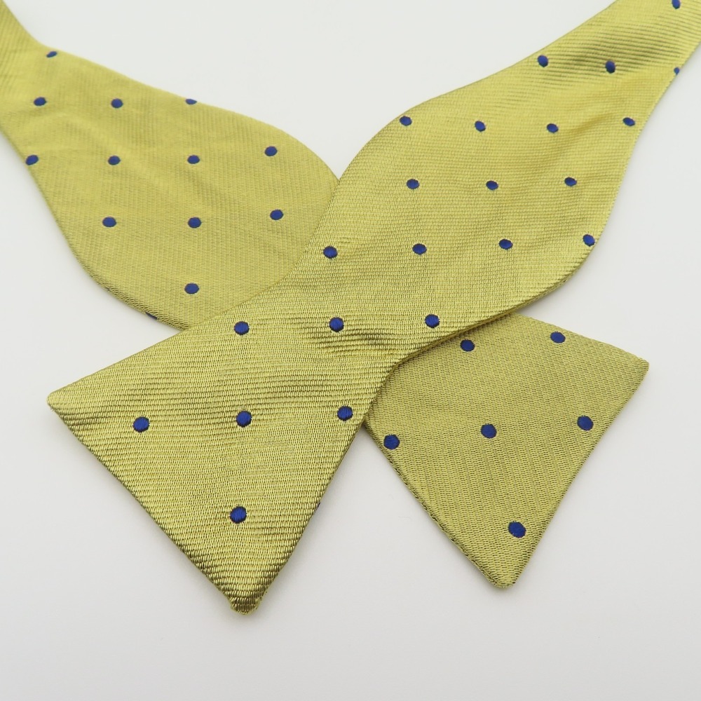 Brooks Brothers Bow Tie Yellow Blue Polka Dot 2.25" Wide Silk USA Makers